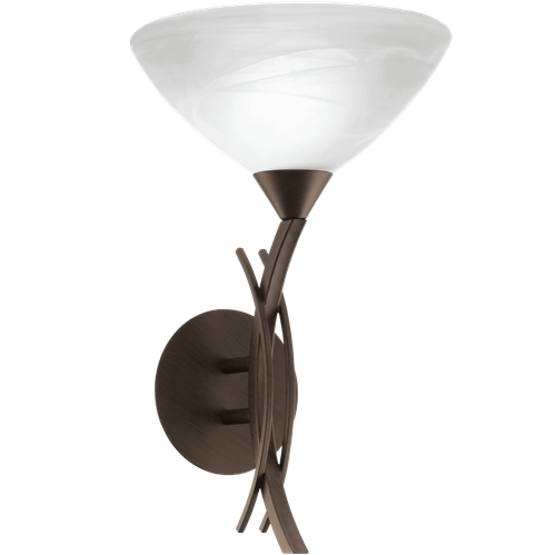 Vinovo væglampe i metal Mørke Brun med Hvid alabast glasskærm, MAX 60W E27, bredde 25 cm, dybde 25,5 cm, højde 42,5 cm.